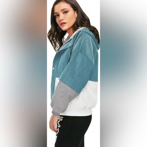 NWT Zaful Corduroy Colorblock Hooded Jacket, size M